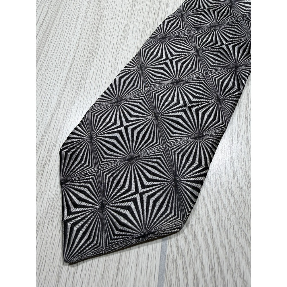 PICONE Tie Mens One Size Silver 100% Silk Pointed Geometric Jacquard USA